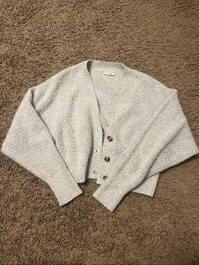 Garage Light Gray Cropped V-Neck Button Cardigan